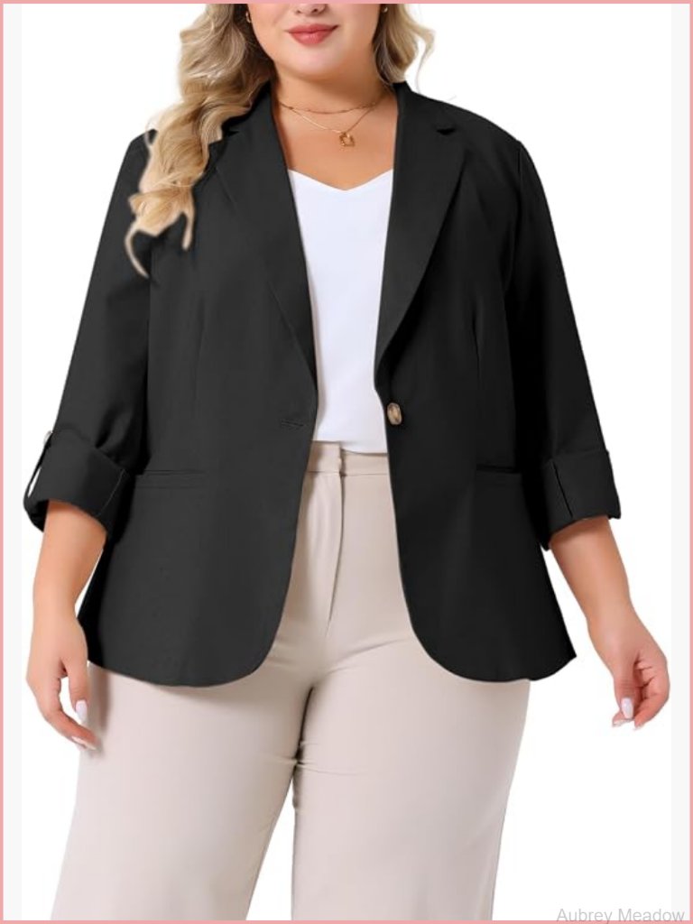 Plus Size Linen Cotton Blazer Lightweight Office Work Suit Jacket